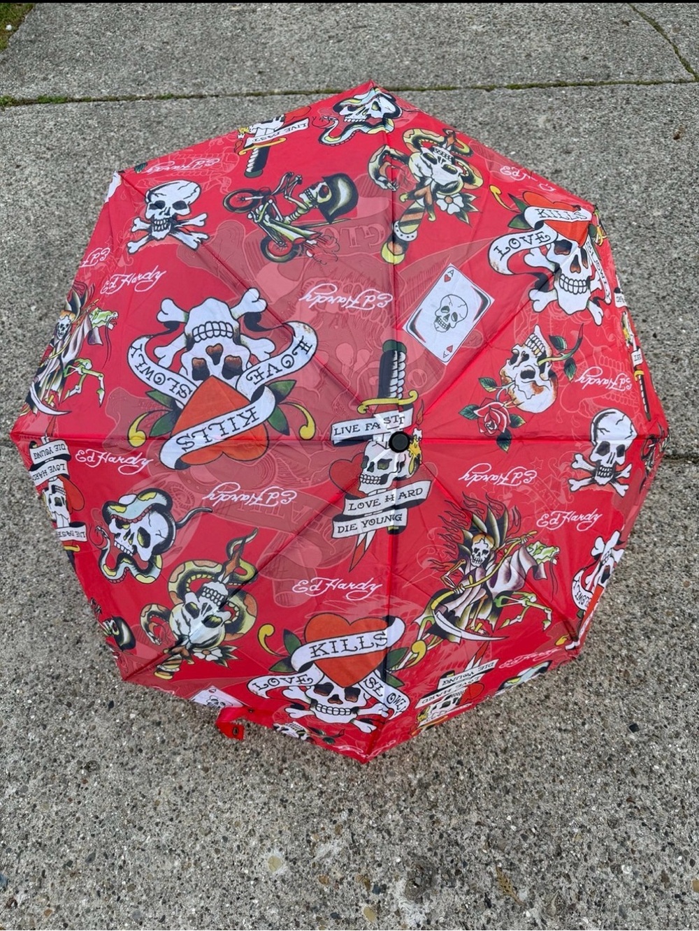 Ed Hardy Red Tattoo-Print Compact Umbrella
